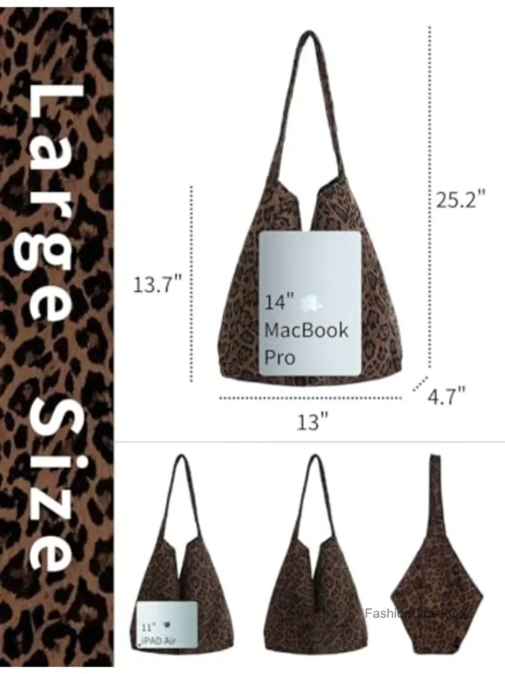Leopard Print Hobo Tote Bag Suede Shoulder Bag for Work Travel